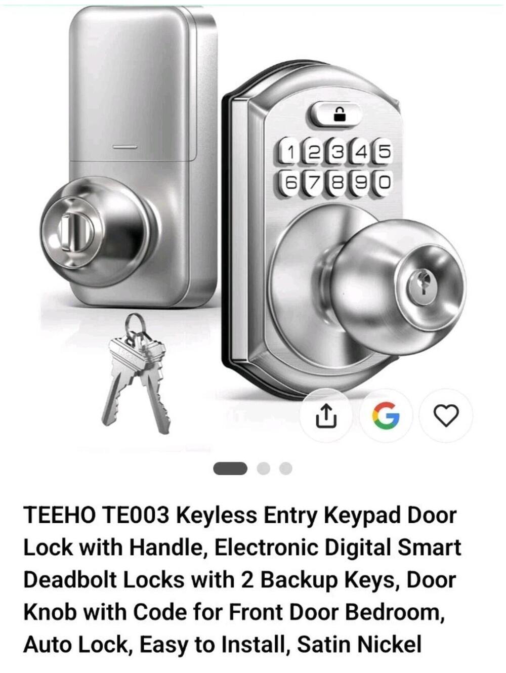 Teeho Keypad Knob Lock Model TE003 With Auto Lock Mode -